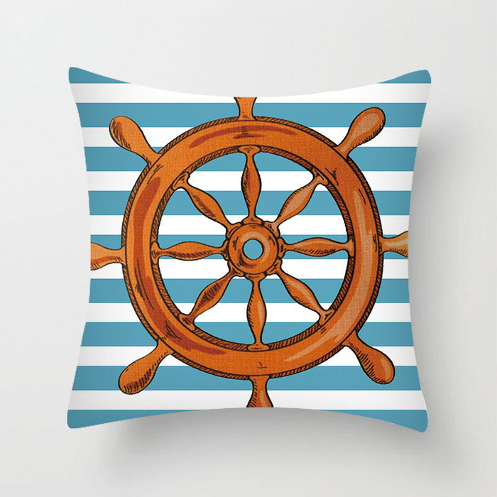 Wholesale Summer Nautical Print Peach Skin Pillow Pillowcase MOQ≥2 JDC-PW-Xiangren016