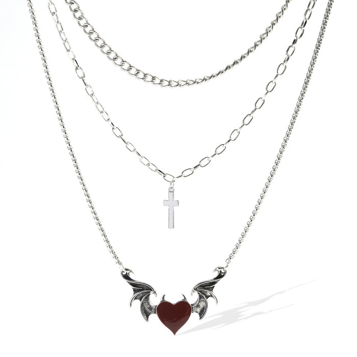Wholesale Necklace Alloy Multi-layer Heart Demon Wings JDC-NE-YiD040