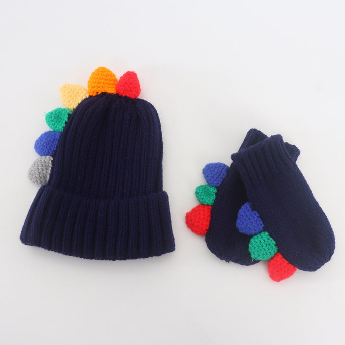 Wholesale Gloves Wool Children's Cartoon Dinosaur Knitted Hat 2 Piece Set MOQ≥2 JDC-GS-JunC003