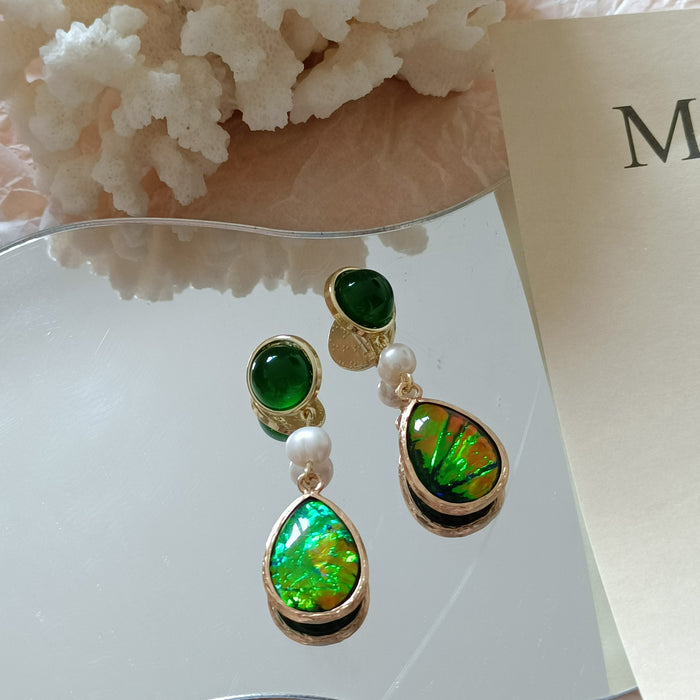 Wholesale Metal Dark Green Shell Magic Water Drop Earrings JDC-ES-MISUI011
