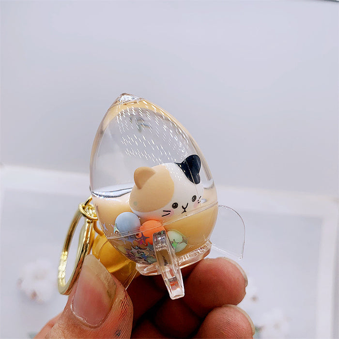 Wholesale Keychain Acrylic Cute Cat Head Floating Quicksand Bottle MOQ≥2 JDC-KC-DMF026