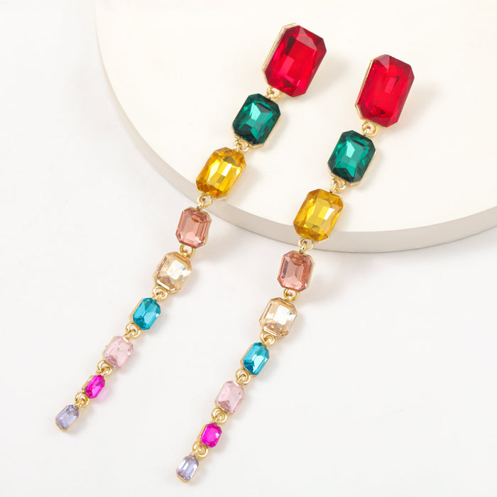 Wholesale Multi Layered Square Long Earrings Alloy Glass Drill JDC-ES-JL1094