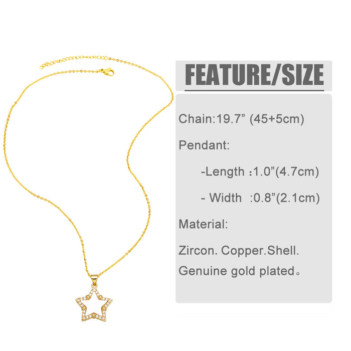Wholesale Necklace Copper Plated 18K Gold Zircon Shell Pentagram Butterfly JDC-PREMAS-NE-019