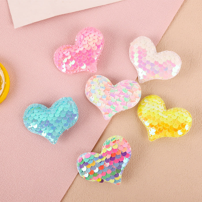 Wholesale Hair Clips Sequin PU Sponge Colorful Love Heart for Kids JDC-HC-oumei002