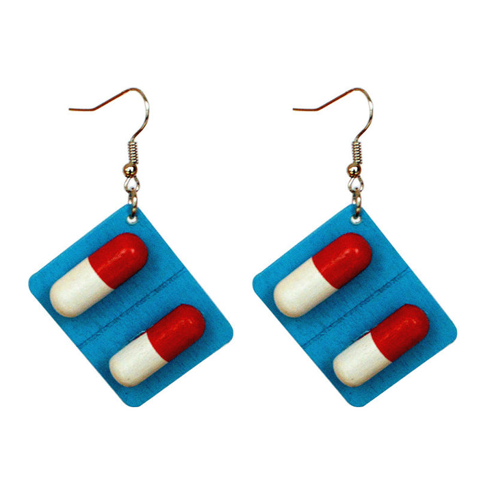 Wholesale Earrings Wooden Capsules Tablets Handmade Earrings MOQ≥2 JDC-ES-Yihan014