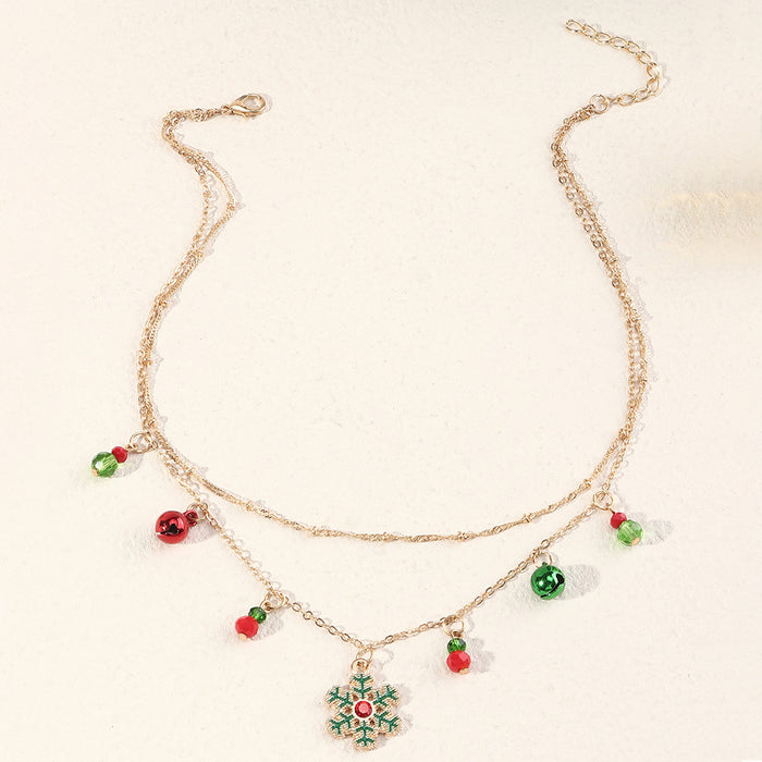 Wholesale Necklaces Resin Alloy Christmas Bell Snowflake Double Layer JDC-NE-NZ073