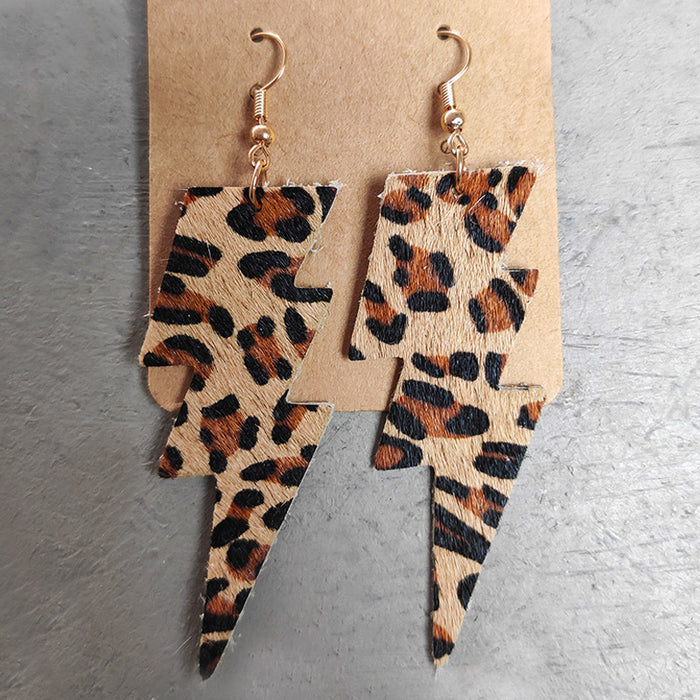 Wholesale Earrings Leather Lightning Leopard Cow Pattern 2 Pairs JDC-ES-HeYi077