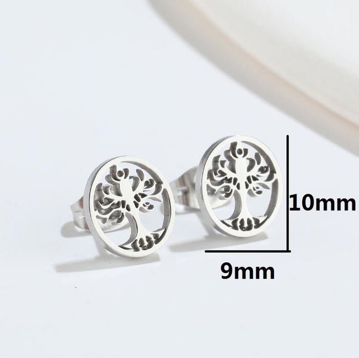 Wholesale Earrings Titanium Steel Round Hollow Tree of Life Stud Earrings JDC-ES-JS008