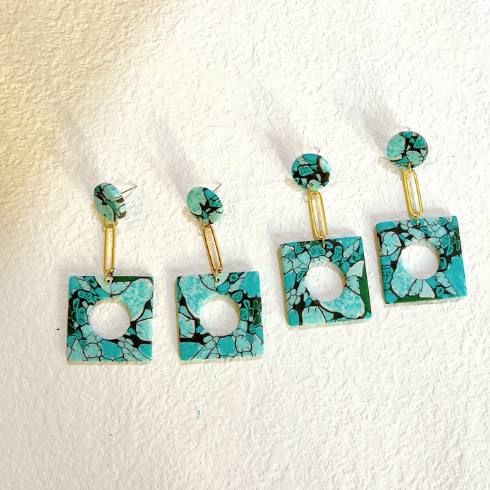Wholesale Earrings Smoky Turquoise Geometric Exaggerated Square JDC-ES-PH003