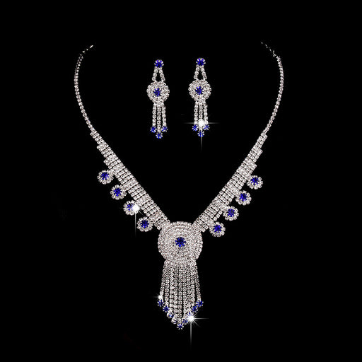 Jewelry WholesaleWholesale Silver Plated Sapphire Blue Inlaid Diamond Necklace Earrings Set JDC-NE-Yaqian003 Necklaces 雅茜 %variant_option1% %variant_option2% %variant_option3%  Factory Price JoyasDeChina Joyas De China