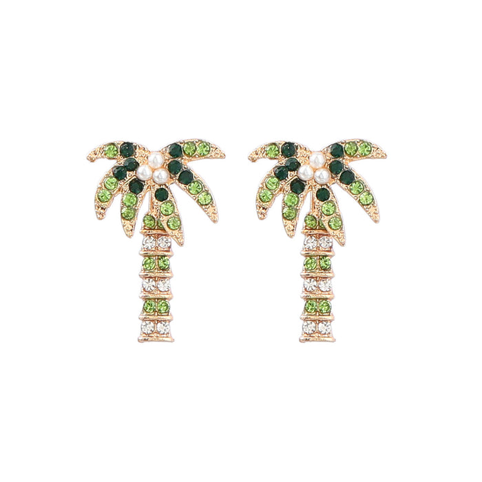 Wholesale Ocean Beach Style Alloy Diamond Coconut Tree Earrings JDC-ES-JL1004