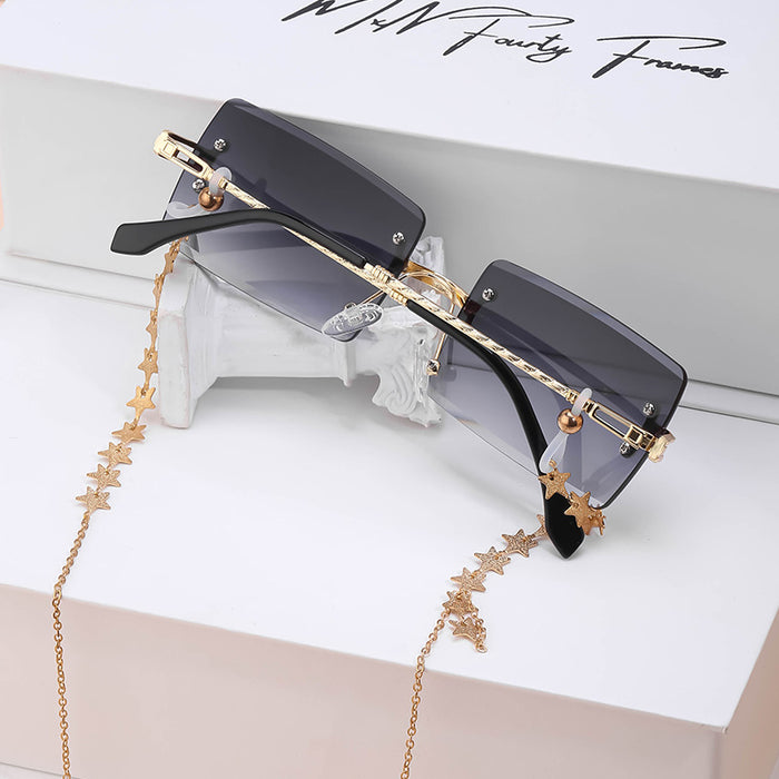 Wholesale PC Material Frameless Diamond Cut Chain Sunglasses for Women JDC-SG-PTJS011