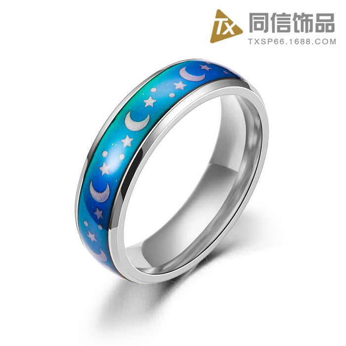 Wholesale Rings Stainless Steel Temperature Sensitive Mood Discoloration Stars Moon MOQ≥2 JDC-RS-TongX002
