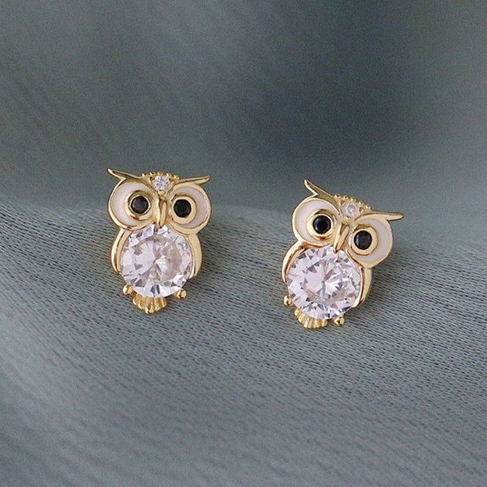 Wholesale Earrings Copper Zircon Cute Owl JDC-ES-CaoS038