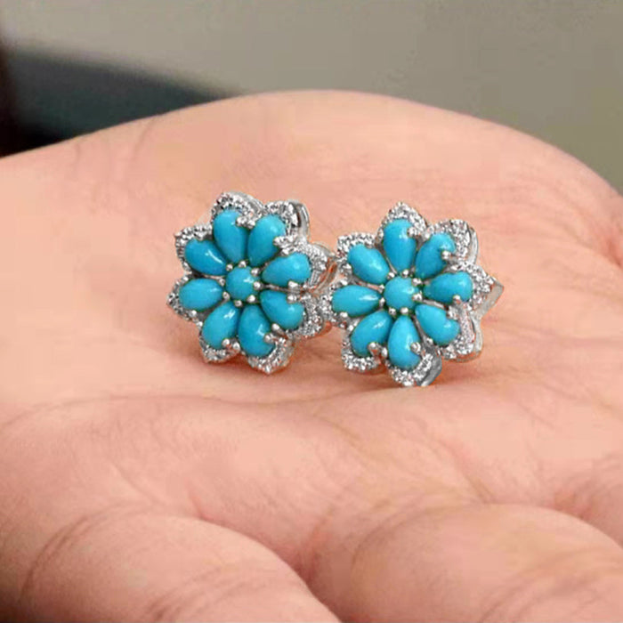 Wholesale Alloy Turquoise Earrings Flowers Diamonds MOQ≥2 JDC-ES-JYS020