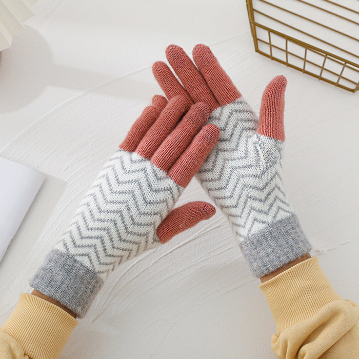 Wholesale Gloves Wool Plaid Winter Warm Touch Screen JDC-GS-HongX002