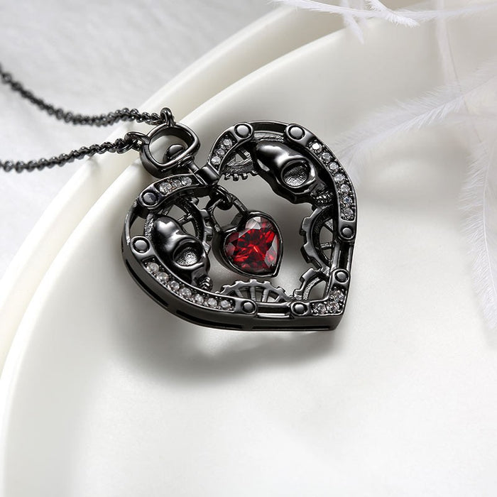 Wholesale Necklaces Alloy Heart Skull Red Crystal Skeleton MOQ≥2 JDC-NE-JuG001