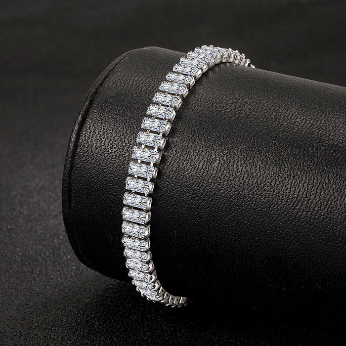 Wholesale thick chain rectangular zircon silver elegant temperament full diamond ice clear bracelet JDC-BT-WeiH001