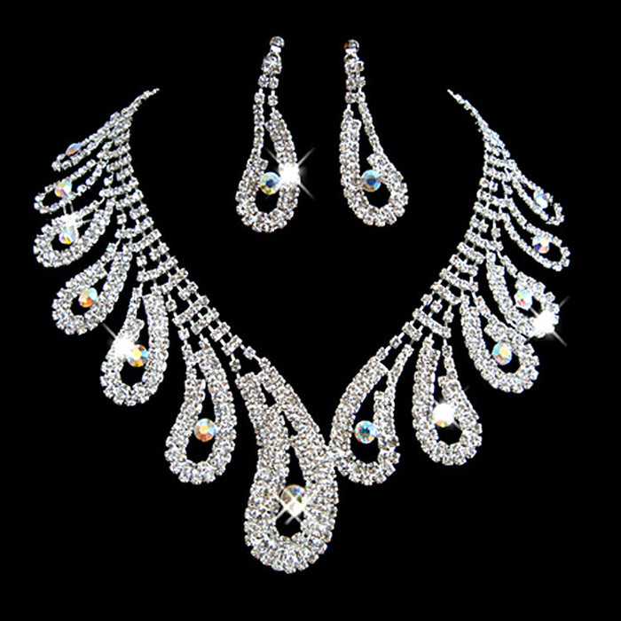 Wholesale Earrings Butterfly Drop Necklace Earrings Set Full of Diamond Geometric Crystal Flowers MOQ≥2 JDC-ES-haob021