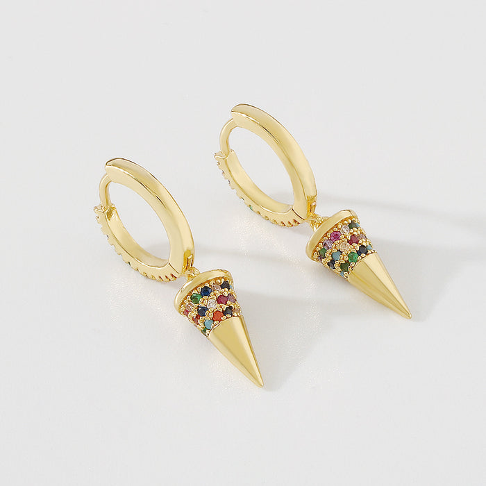 Wholesale Colored Zircon Earrings Conical Water Drop Geometric Shape JDC-ES-Qiandi004