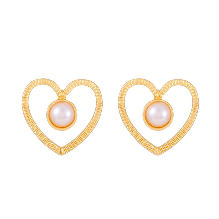 Wholesale Hollow Out Pearl Heart Earrings JDC-ES-D012