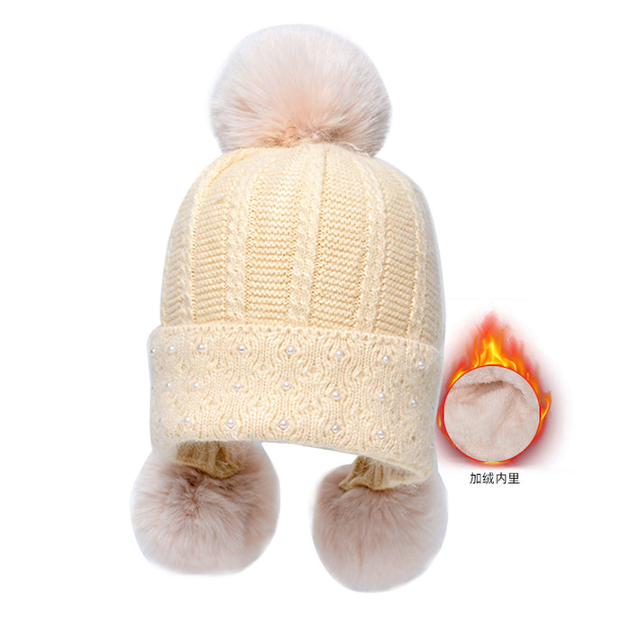 Wholesale Hat Rabbit Hair Blend Thickened Ear Guard Hair Ball MOQ≥2 JDC-FH-BG010