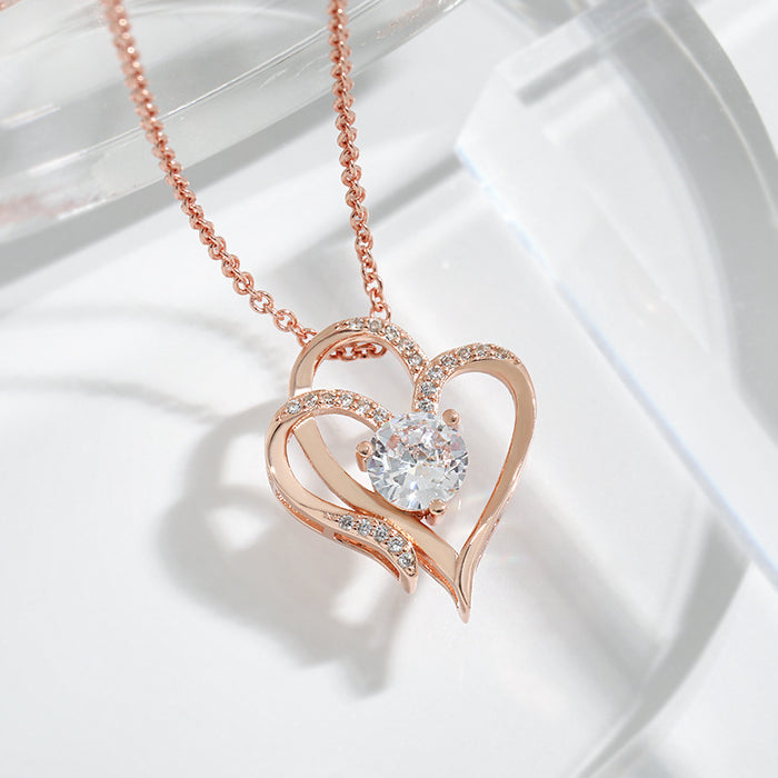 Wholesale Necklaces Copper Zircon Platinum Double Heart JDC-NE-XTF003