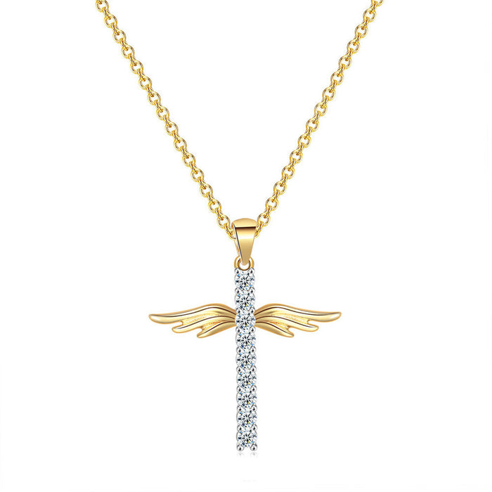 Wholesale Necklace Copper Cuban Chain Angel Wings Cross JDC-NE-JiSha008