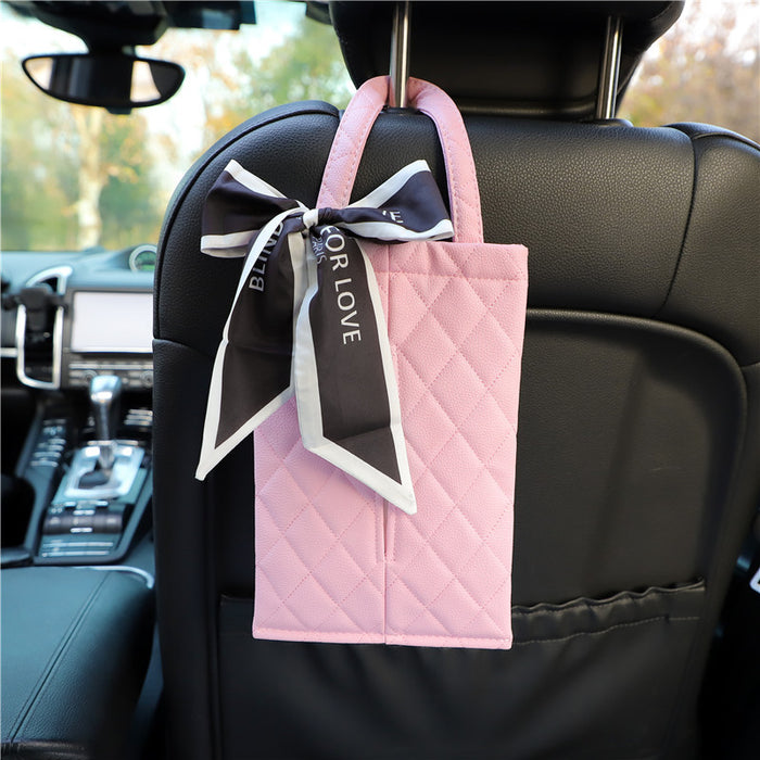Wholesale Car Accessories Leather Hanging Tissue Box Ribbon Bow MOQ≥2 JDC-CA-LanYu005