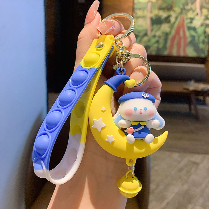 Wholesale Keychains For Backpacks creative moon blue rabbit decompression bracelet keychain pendant JDC-KC-MSi020