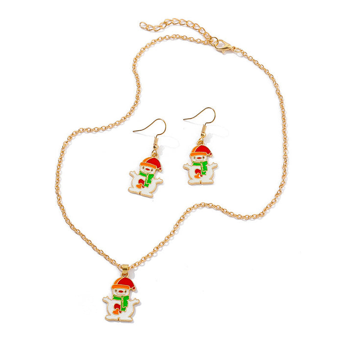 Wholesale Earrings Alloy Enamel Christmas Snowman Necklace Set MOQ≥2 JDC-ES-HaoBiao005