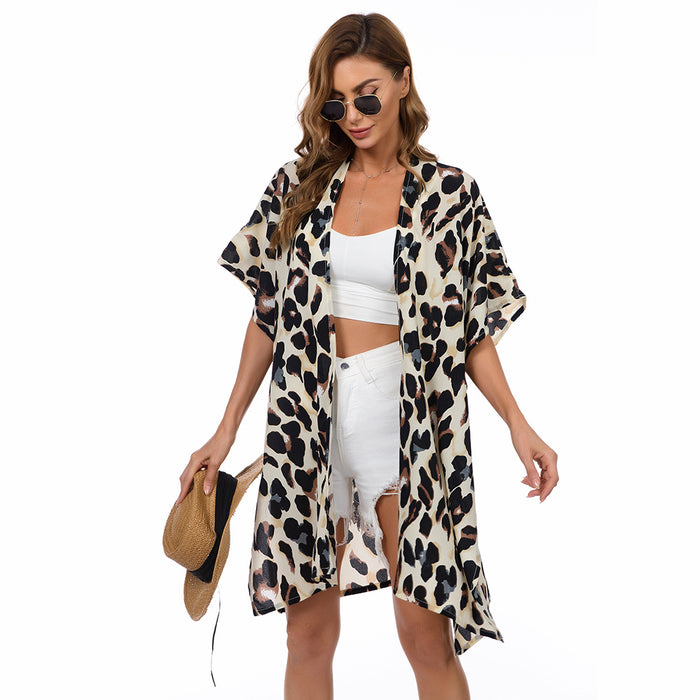 Wholesale Leopard Print Cardigan Summer Beachwear Sunscreen Cardigan MOQ≥2 JDC-SW-jiam002