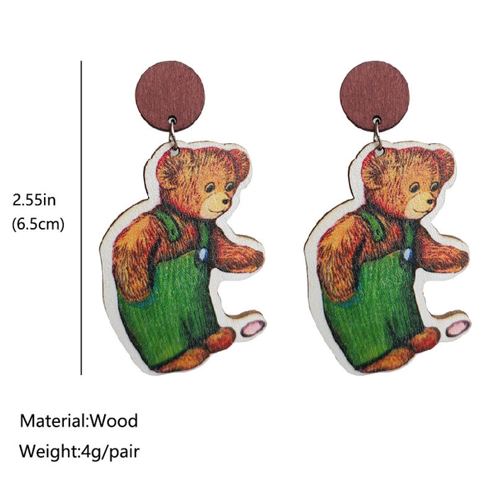 Wholesale Earring Wooden Cute Bear Brown Bear 2 Pairs JDC-ES-HeYi043