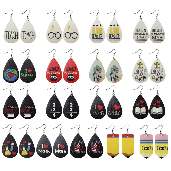 Wholesale Earrings PU Teacher's Day Gift Double Sided Printing MOQ≥2 JDC-ES-Tianpi005