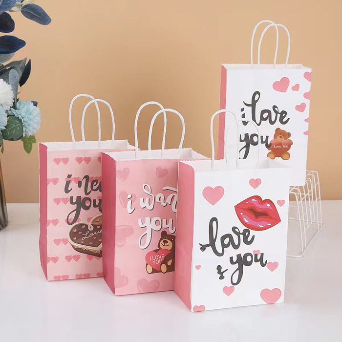 Wholesale Gift Bags Kraft Paper Bear Series Colored Love Portable Gift Bags MOQ≥12 JDC-GB-Ganrui022