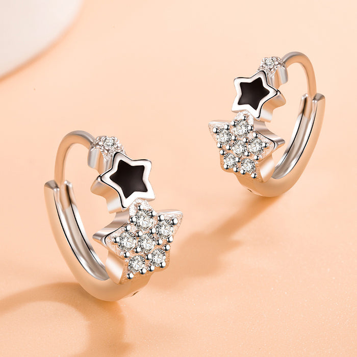 Wholesale Earrings Copper Diamonds Cute Black Stars JDC-ES-WeiH021