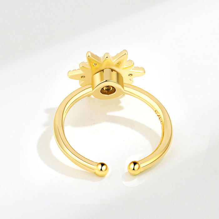Wholesale Sunflower Set Diamond Rotating Imitation Pearl Copper Adjustable Ring JDC-RS-YJY009