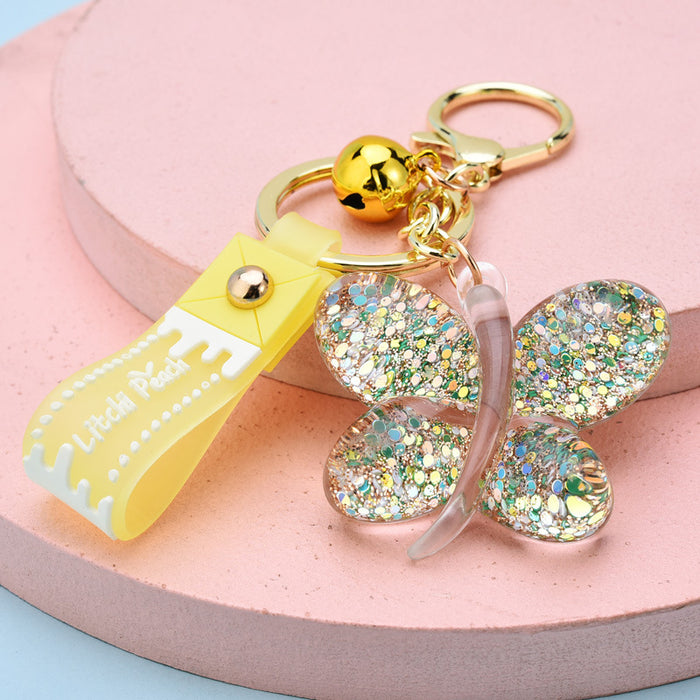 Wholesale Creative Jelly Sequin Butterfly Keychain JDC-KC-YPin004