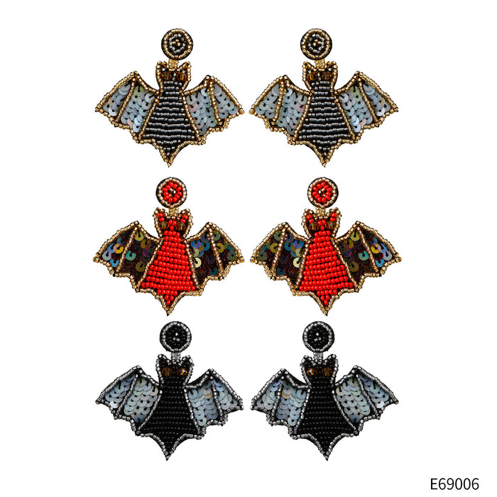 Wholesale Earrings Halloween Rice Beads Handmade Sequins Bat MOQ≥2 JDC-ES-PREMJM010