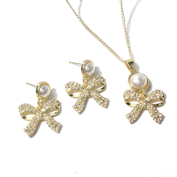 Wholesale necklace alloy accessories retro simple inlaid rhinestone geometric set earrings jewelry JDC-NE-TC296