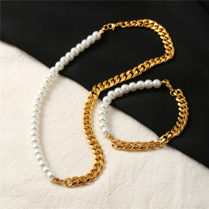 Wholesale Titanium Steel Cuban Chain Pearl Bracelet JDC-BT-Zhuji002