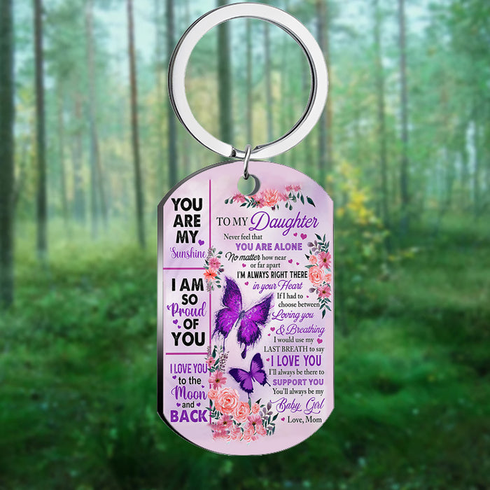 Wholesale To My Daughter Butterfly Stainless Steel Necklace Keychain MOQ≥2 JDC-KC-HuH003