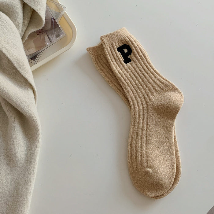 Wholesale Socks Wool Mid-Cylinder Warmth Thickened Letters JDC-SK-ChangShen006