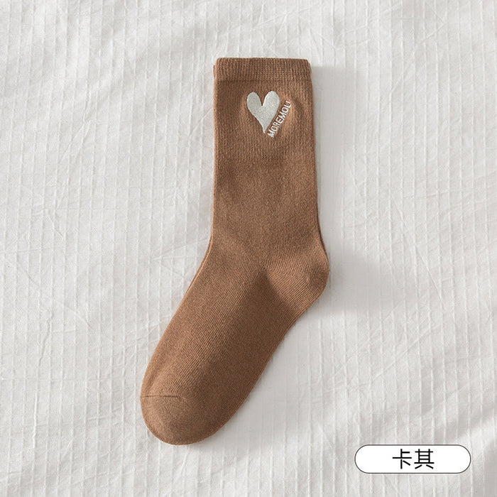 Wholesale Socks Cotton Cute Heart Embroidered Mid Tube Socks JDC-SK-RCM002