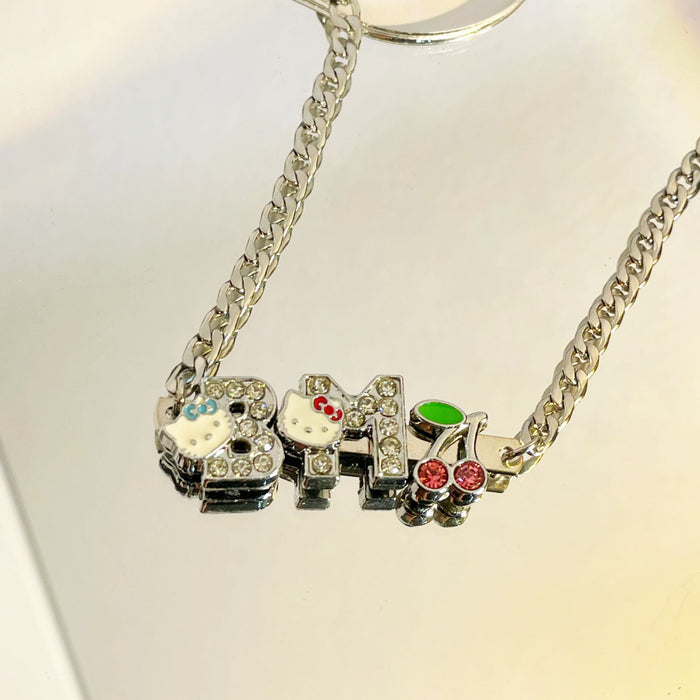 Wholesale Necklace Stainless Steel y2k Diamond Alphabet Cat Head Cherry Pendant Necklace JDC-NE-DLF006
