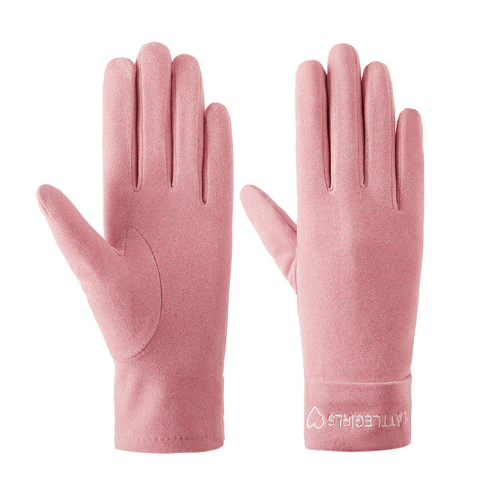 Wholesale Gloves Spandex Simple Embroidery Warm Thick Touch Screen JDC-GS-ZhuX006