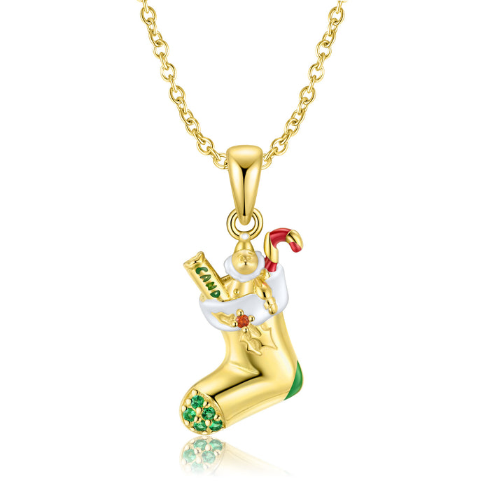 Wholesale Necklaces S925 Sterling Silver Gold Plated Christmas Socks JDC-NE-PREMMG001