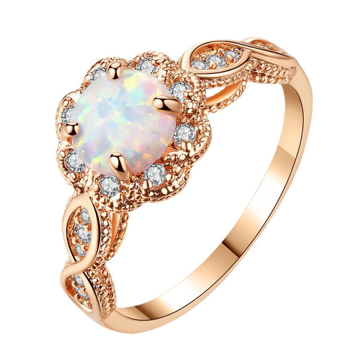 Wholesale Rings Alloy Resin Opal Rose Gold Cutout Rhinestones JDC-RS-JYS010