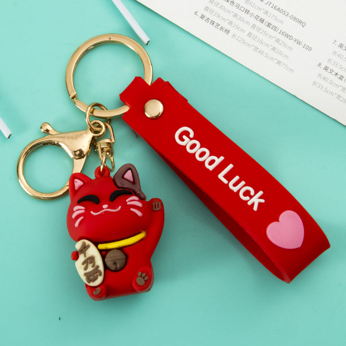 Wholesale Lucky Cat Soft Rubber Keychain JDC-KC-JiK009
