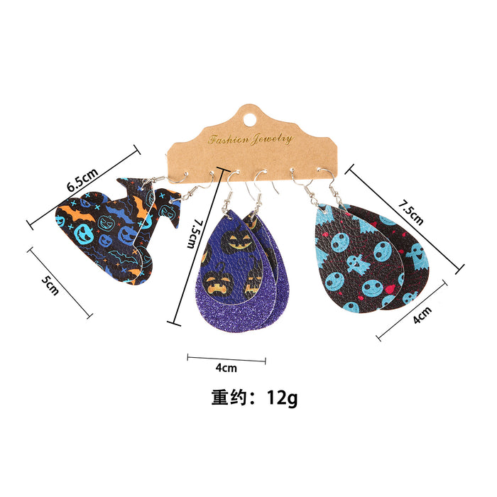 Wholesale Earring Leather Halloween Pumpkin Ghost 3 Pairs Set MOQ≥2 JDC-ES-CCP004